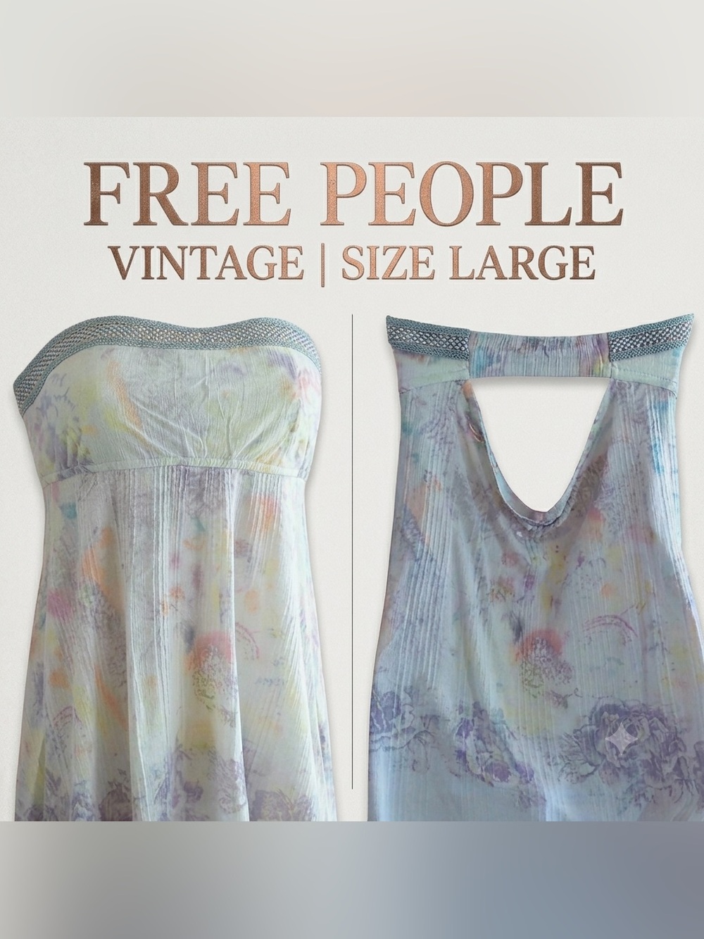 Vintage Free People Beaded Strapless Pastel Floral Cami Tank Top Large Y2K - Picture 13 of 16
